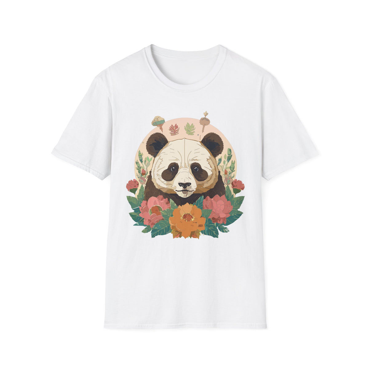 Floral Panda Illustration T-Shirt | Cute Botanical Bear Tee