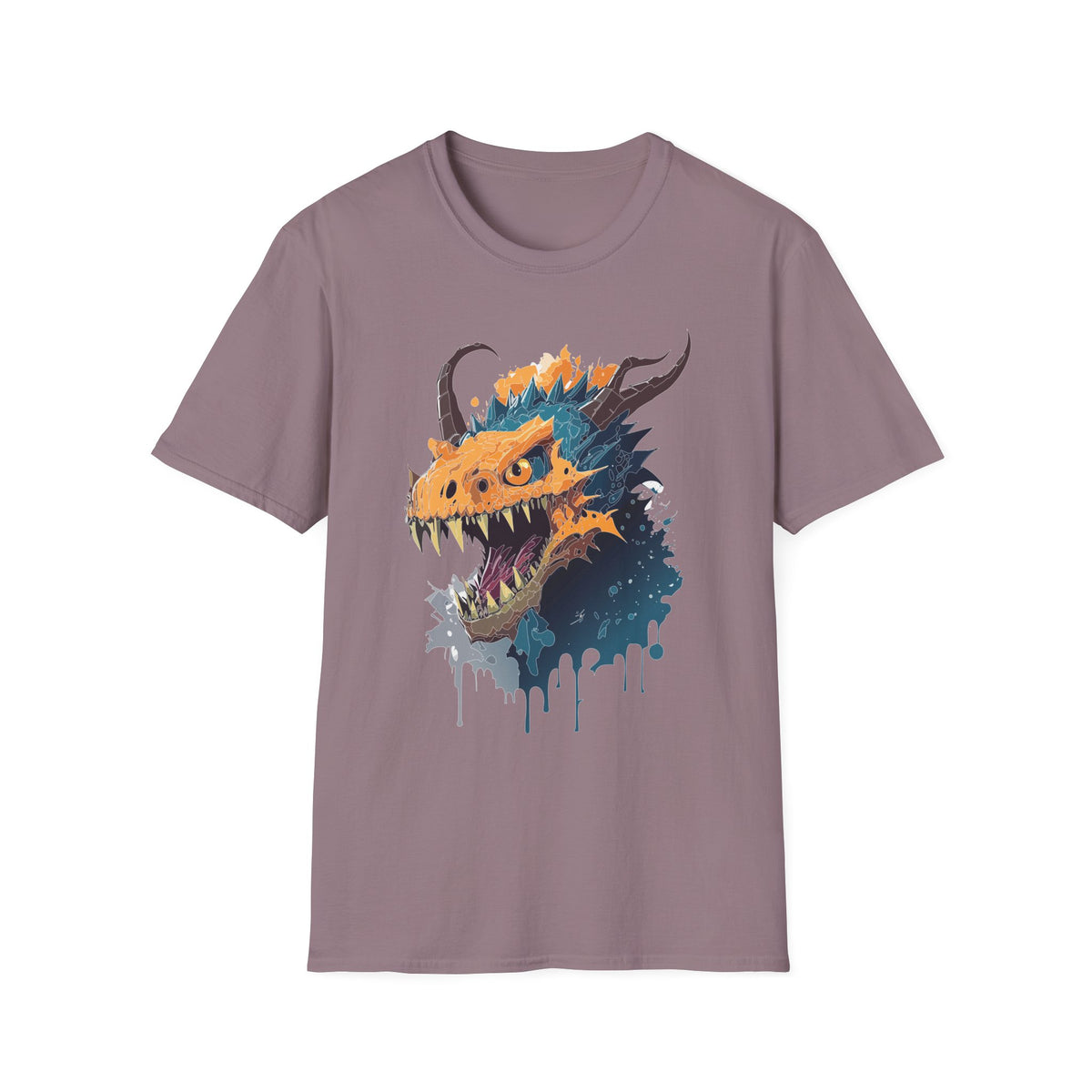Dragon Head Graphic T-Shirt — Fiery Monster Art Cartoon Graphic Tee Unisex 100 Cotton Gildan T-Shirt