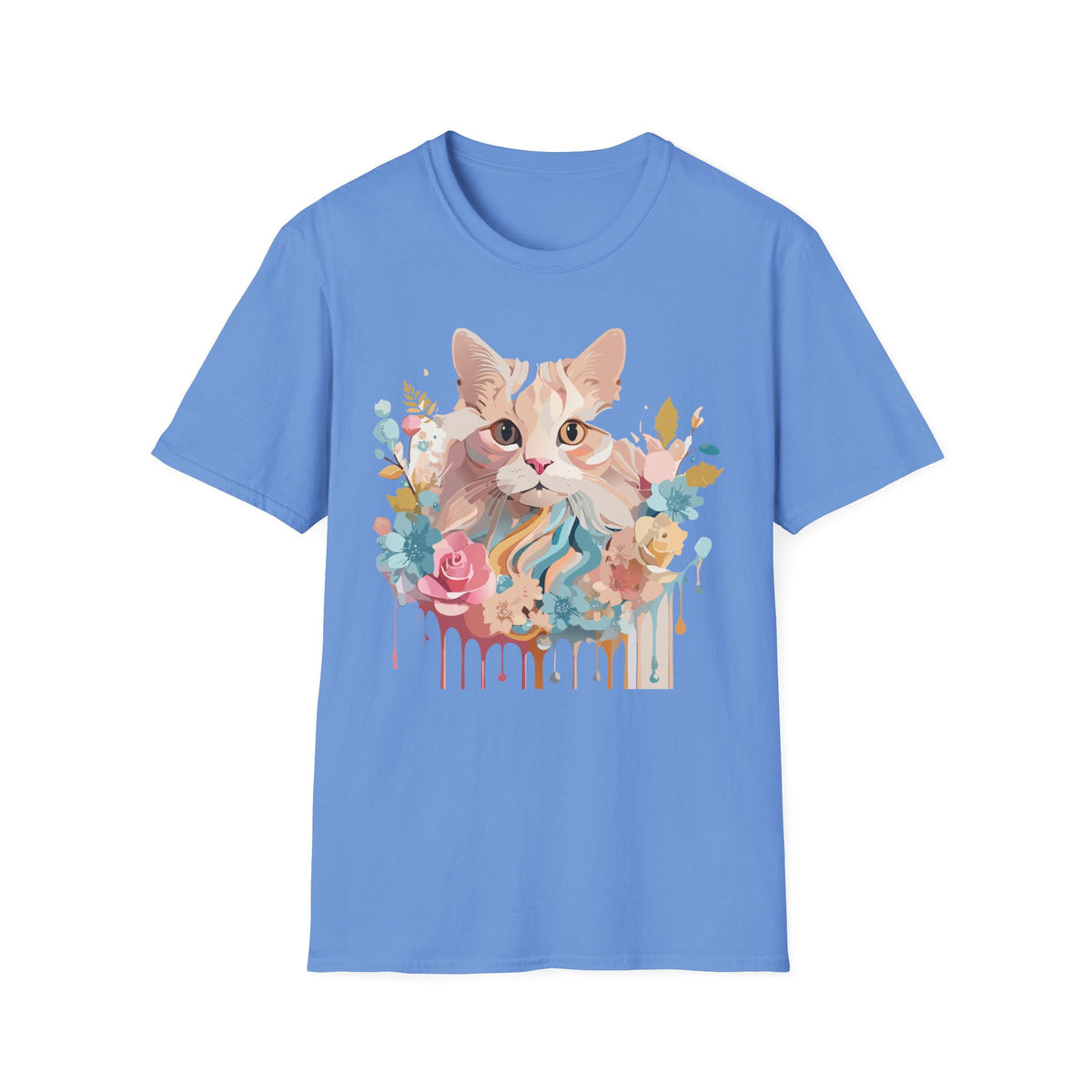 Pastel Floral Cat Portrait T-Shirt | Watercolor Kitten Tee