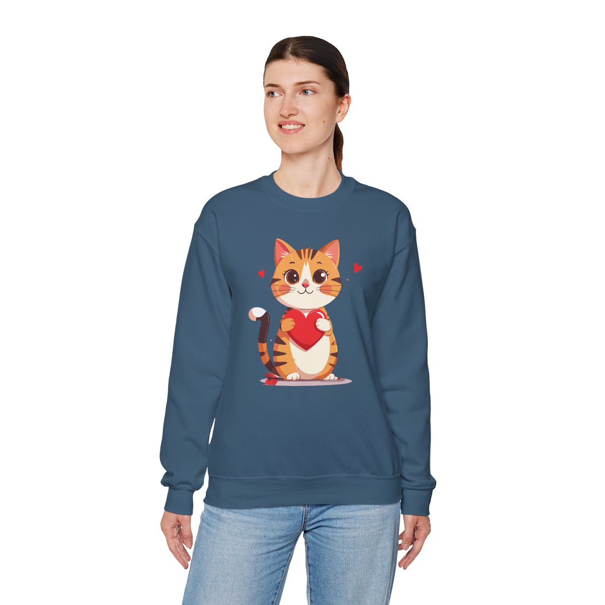Cat Heart Sweatshirt, Heart Sweatshirt, Cat Sweatshirt, Valentine's Day Sweatshirt, 50/50 Cotton-Poly Animal Sweatshirt 103
