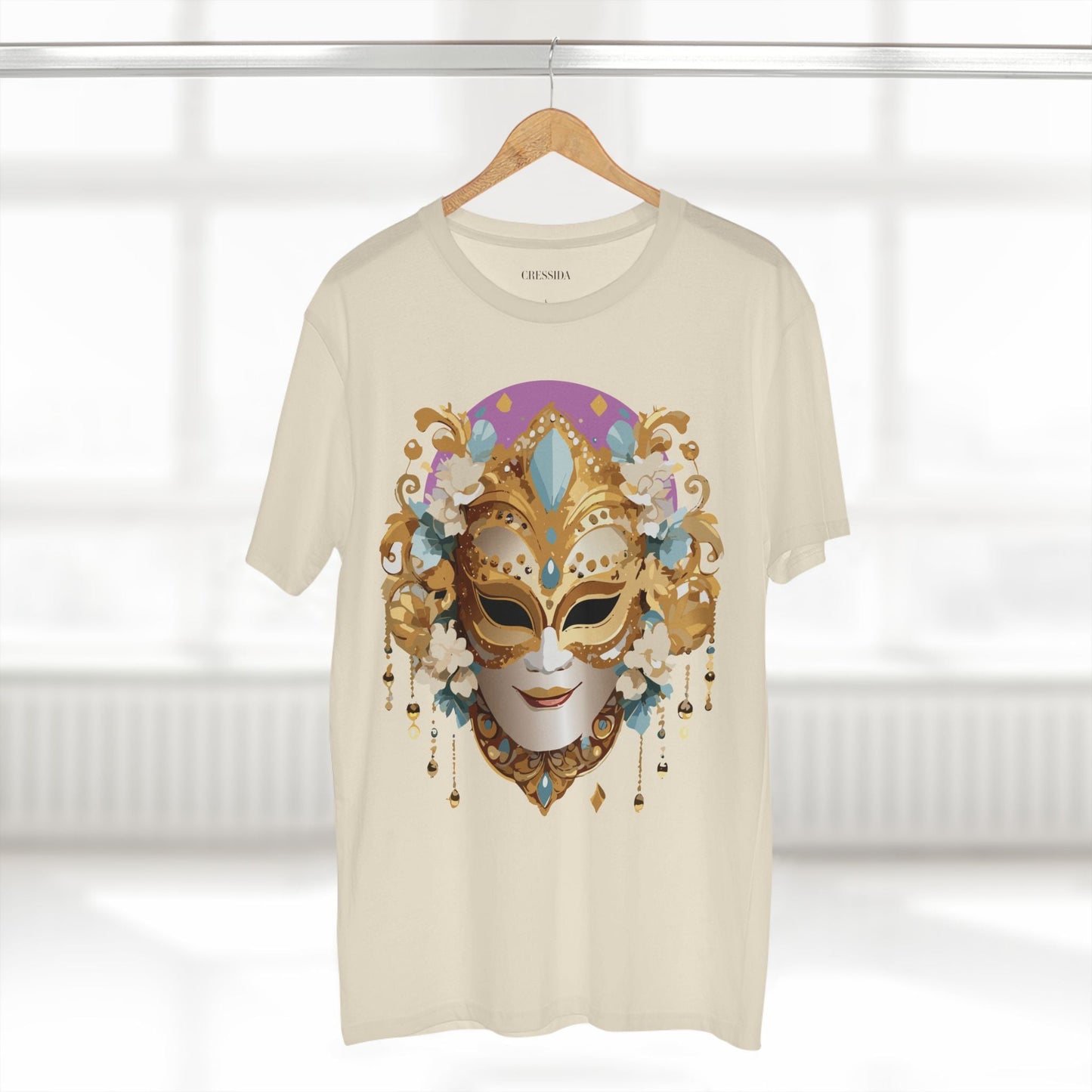 Carnival Mask Graphic T-Shirt Unisex 100 Cotton With Antique Gold Art Design Tee 4