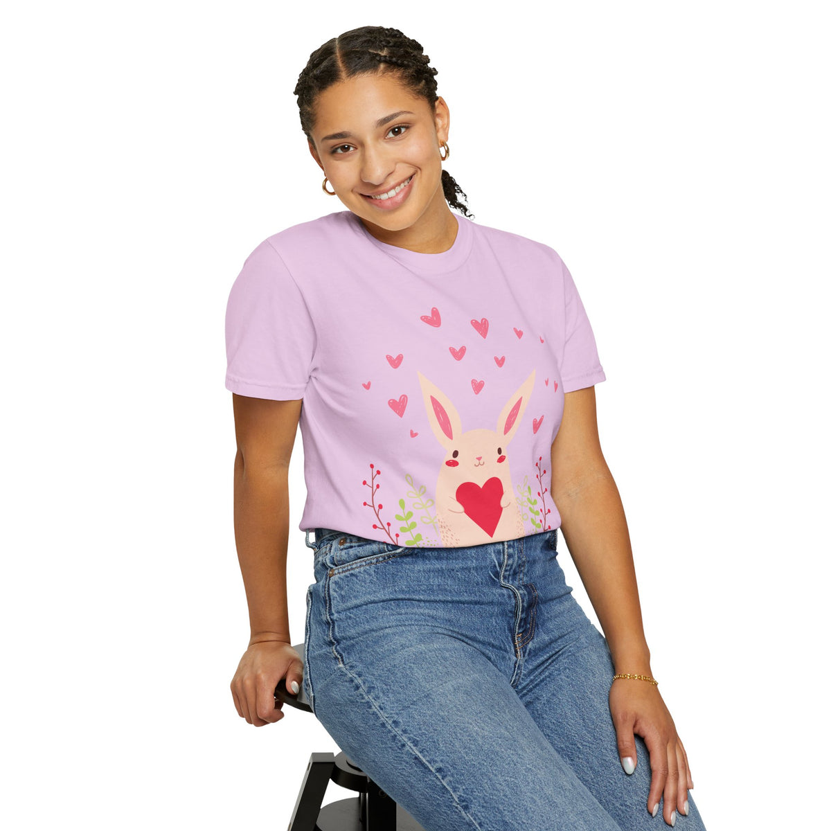Easter Bunny Heart T-Shirt, Tee Shirt with Easter Signature, T Shirt with Easter Prints, Tee Shirt with Easter Design