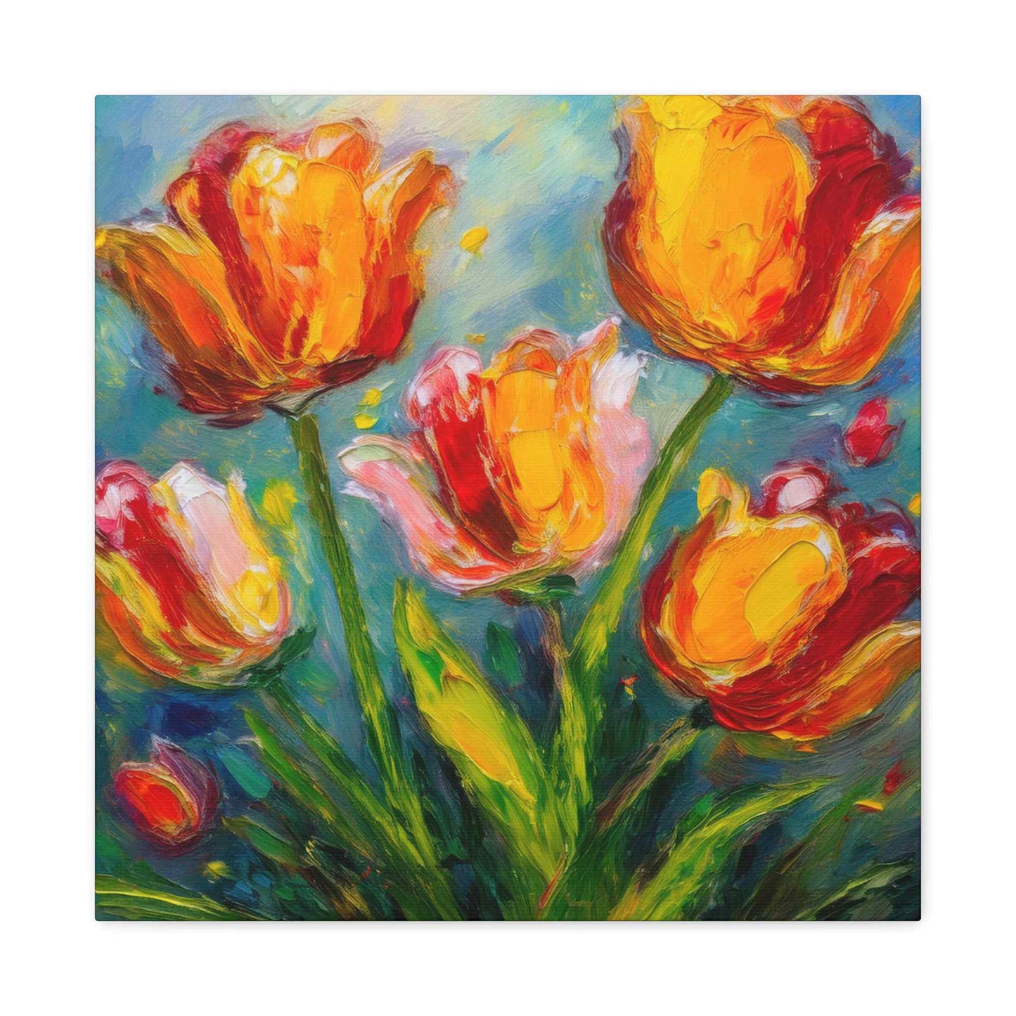 Tulips Print Canvas, Floral Oil Paint Print 20x20, 24x24, 30x30, 32x32, 36x36 Art Design Pine-Wood Inner Frame MC-144