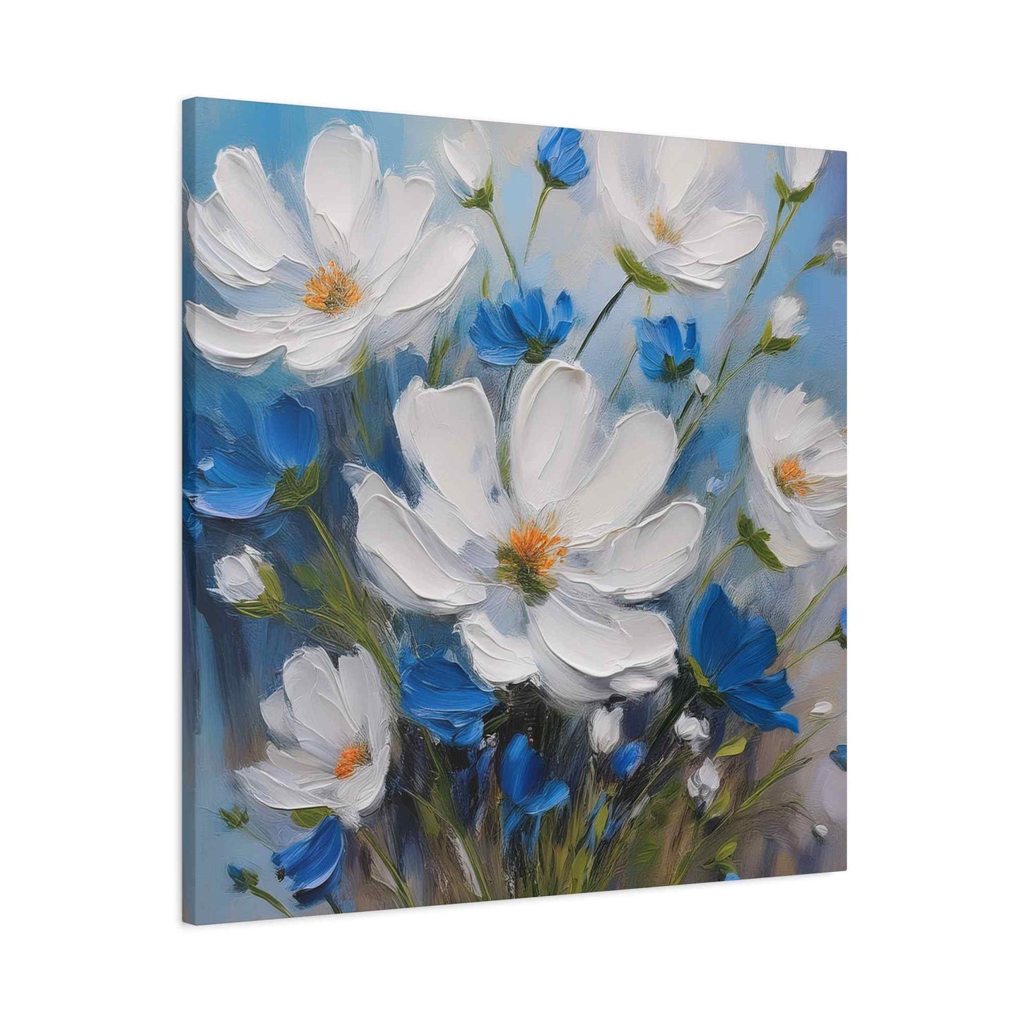White Flowers Print Canvas, White Flowers Oil Paint Print 20x20, 24x24, 30x30, 32x32, 36x36, Art Design Print Non-Frame MC-9