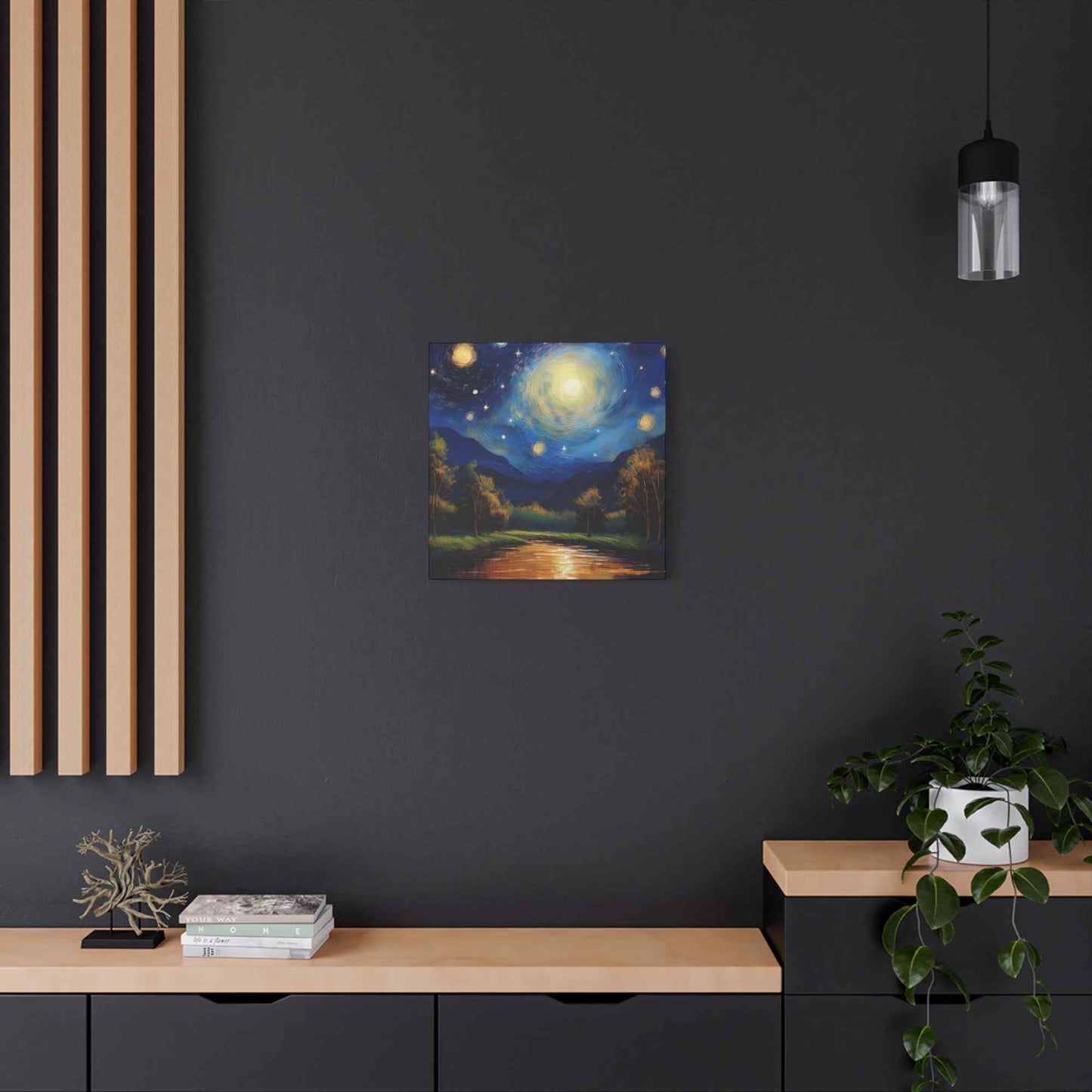 Starry Night Print Canvas, Oil Paint Print 20x20, 24x24, 30x30, 32x32, 36x36 Art Design Print Pine-Wood Inner Frame MC-38