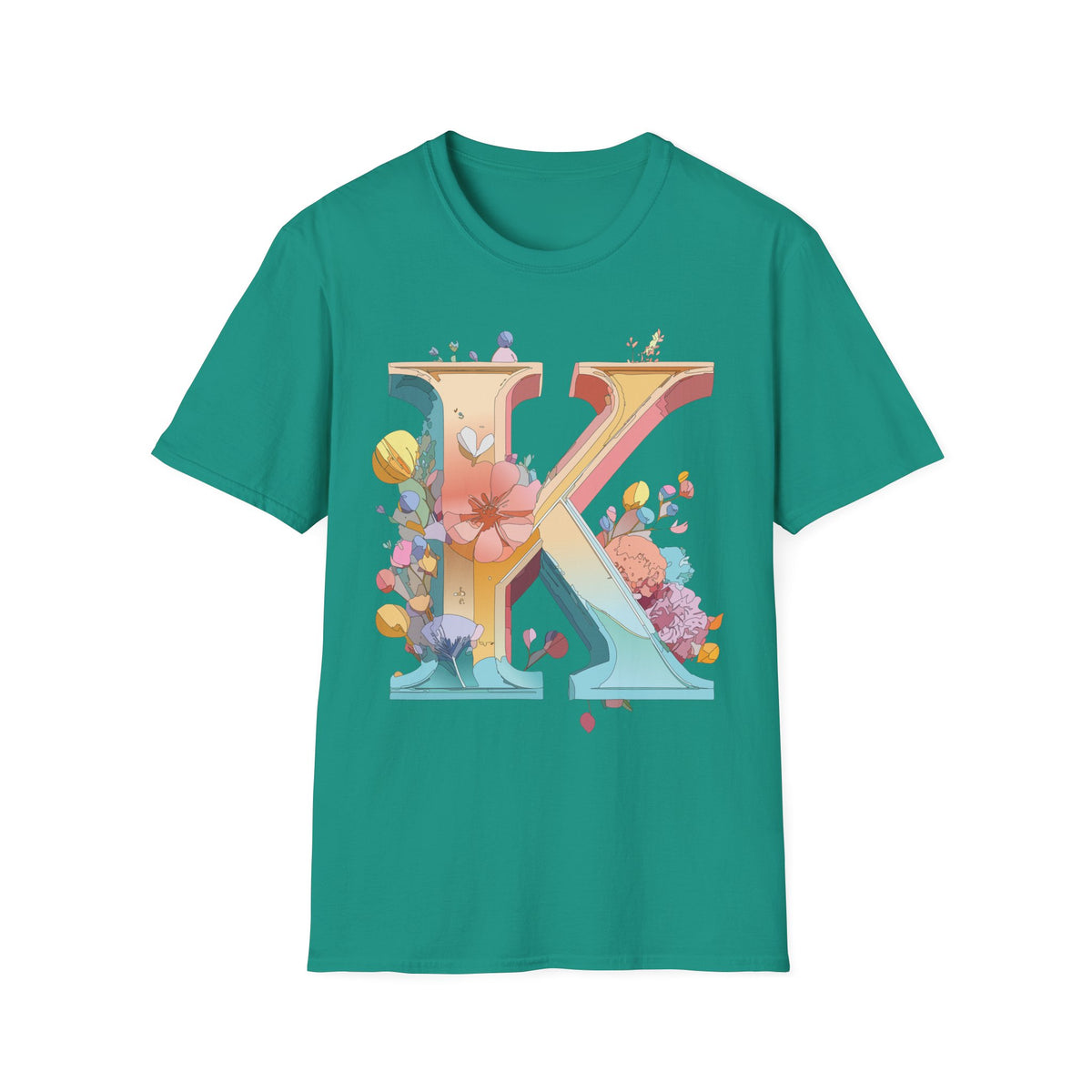 Floral Letter K T-Shirt | Monogram Initial K Tee, Botanical Alphabet Shirt