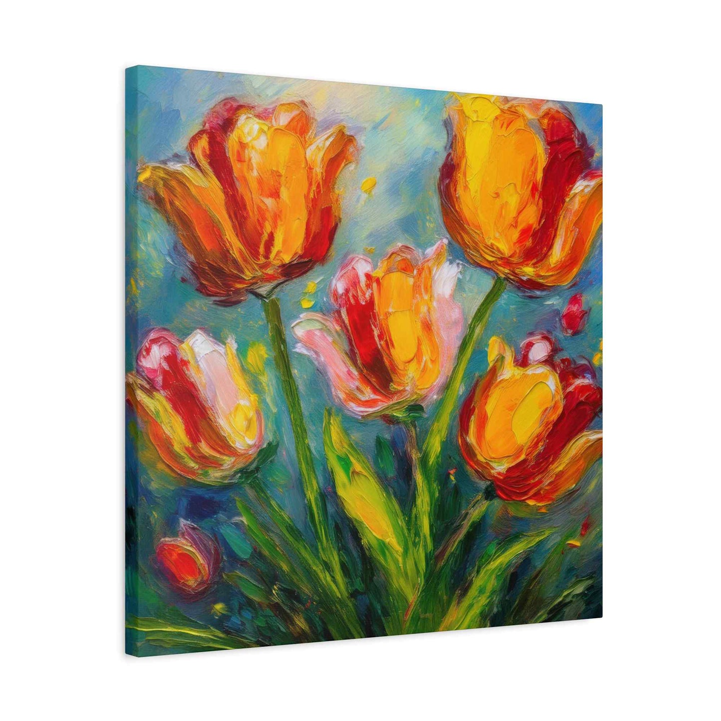 Tulips Print Canvas, Floral Oil Paint Print 20x20, 24x24, 30x30, 32x32, 36x36 Art Design Pine-Wood Inner Frame MC-144