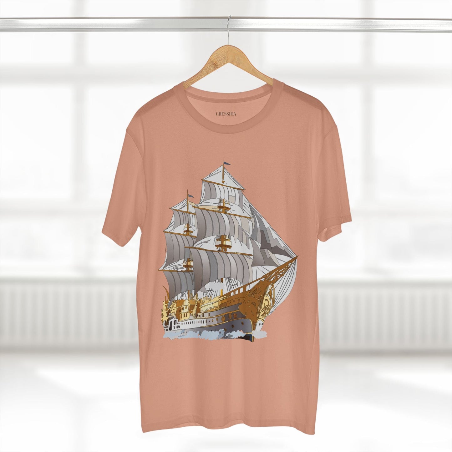 Ship Graphic Unisex 100 Cotton T-Shirt with Gold Frigate Art Design 15