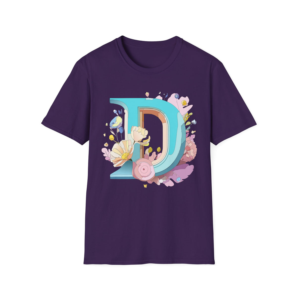 Floral Letter D T-Shirt | Monogram Initial D Tee, Botanical Alphabet Design