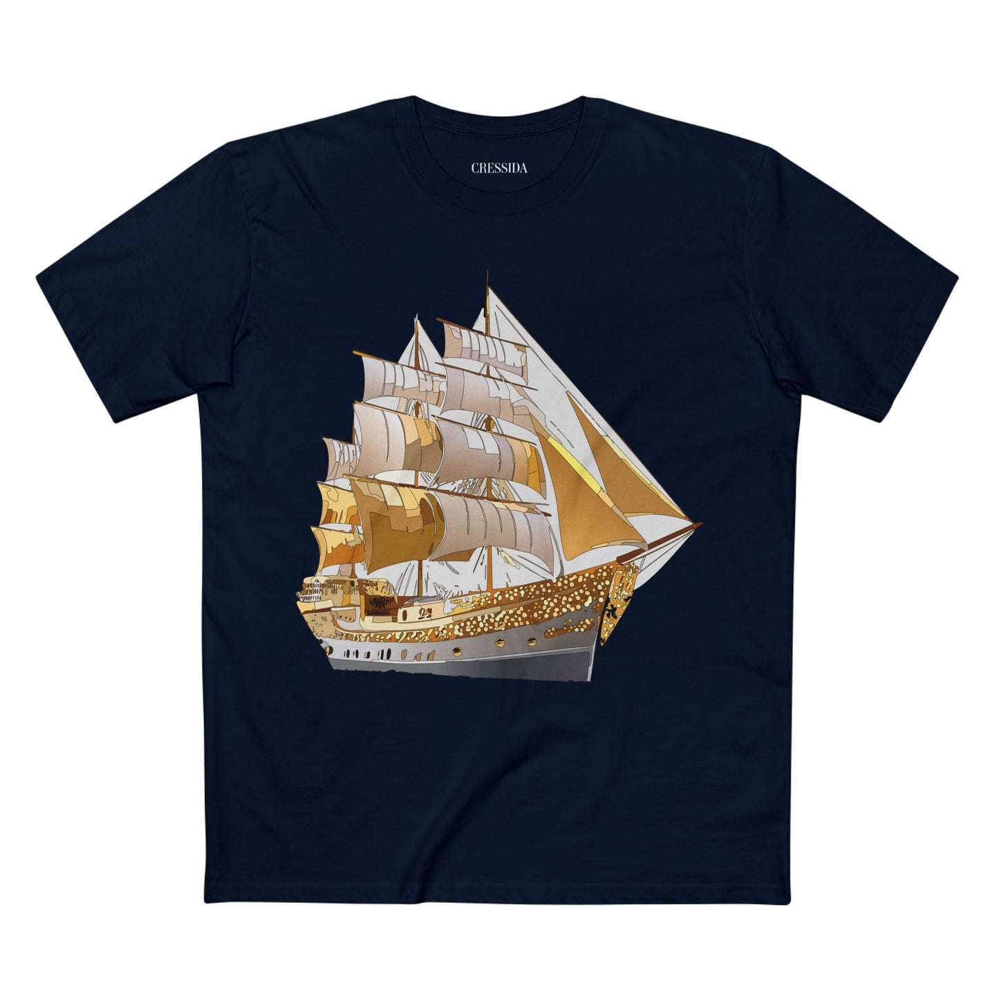Ship Graphic Unisex 100 Cotton T-Shirt with Gold Frigate Art Design 21