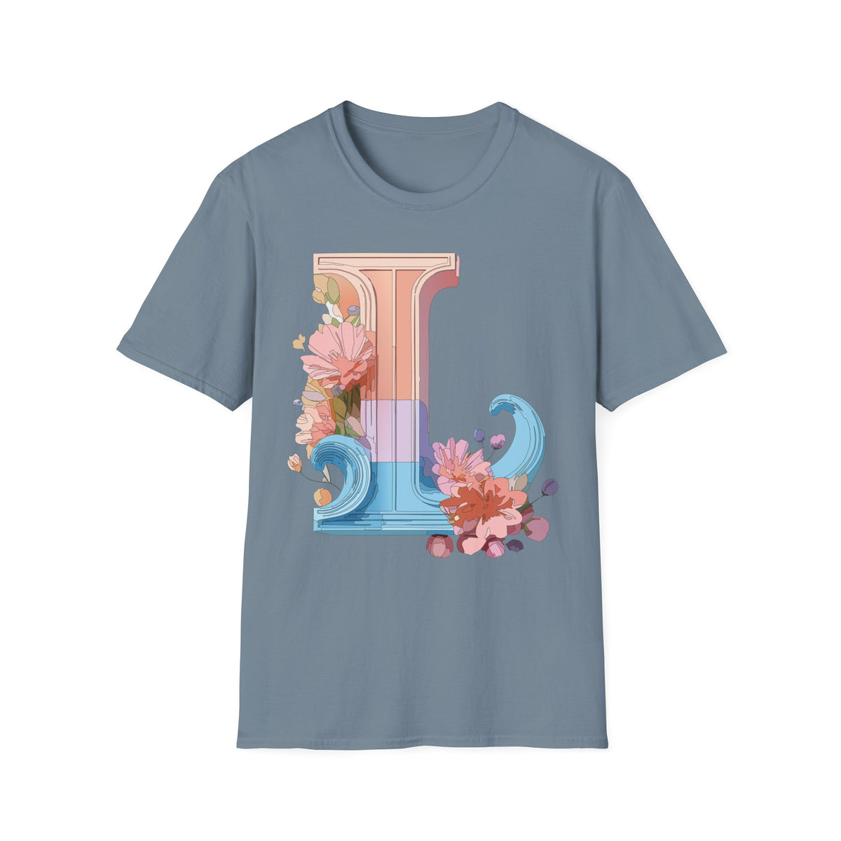 Floral Wave Letter L T-Shirt | Monogram Initial Tee