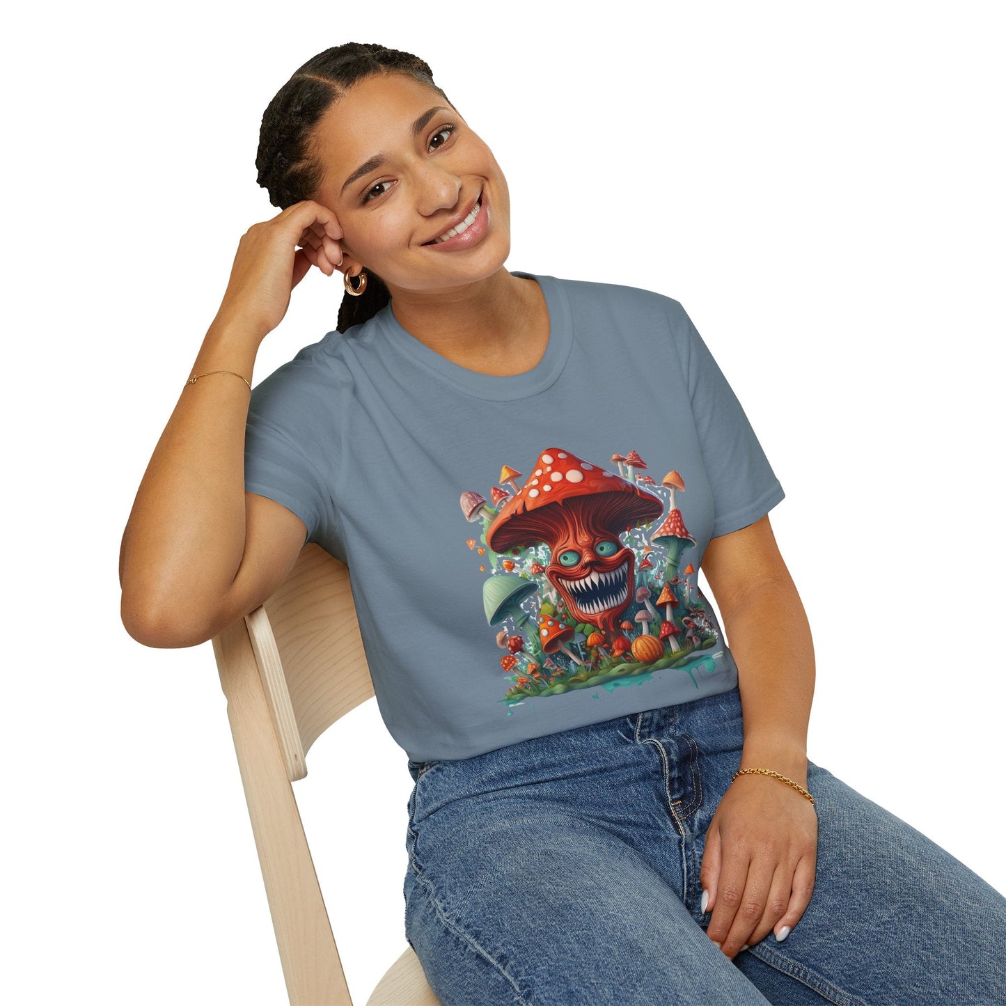 Funny Mashroom Graphic Unisex Softstyle Cotton With Cartoon Illustration Design 1