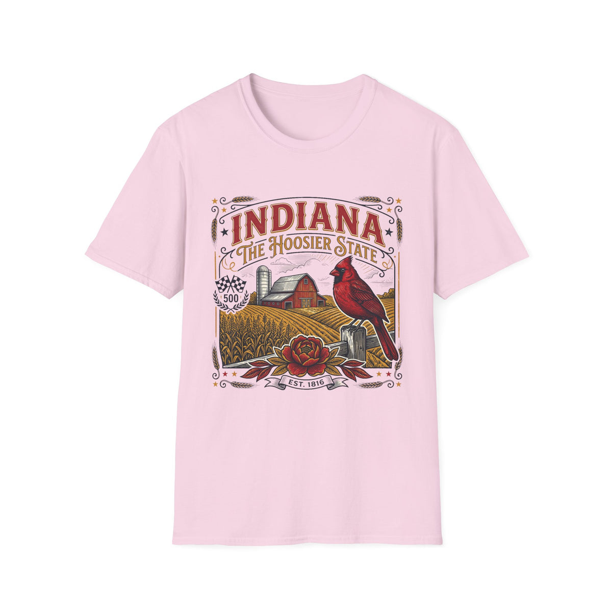 Indiana The Hoosier State T-Shirt — Farm Vintage Travel Tourist Graphic Design Unisex 100 Cotton Gildan T-Shirt