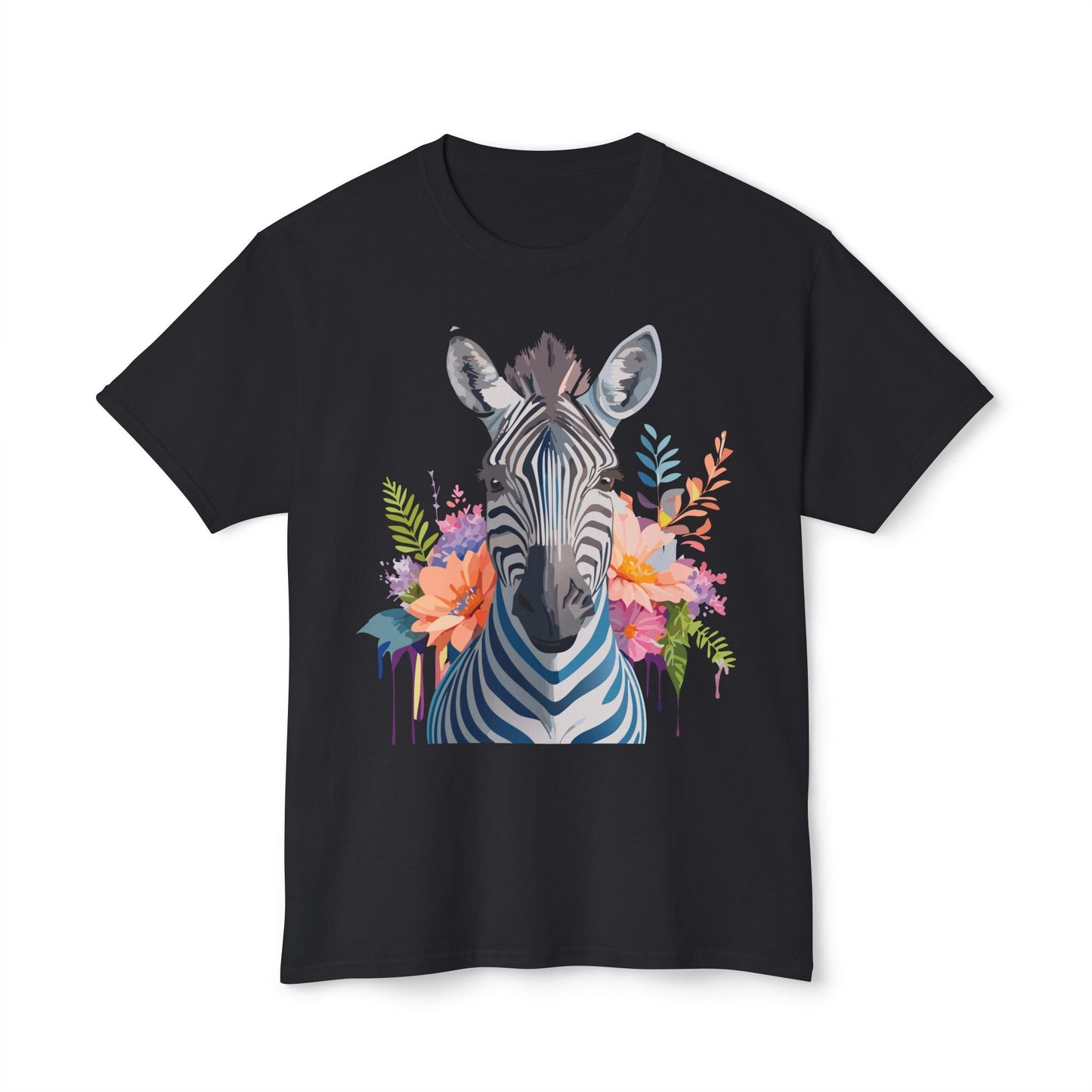 Unisex Zebra Art Print T Shirt HD Cotton Tee Floral Design Made In USA Premium Comfort Breathable