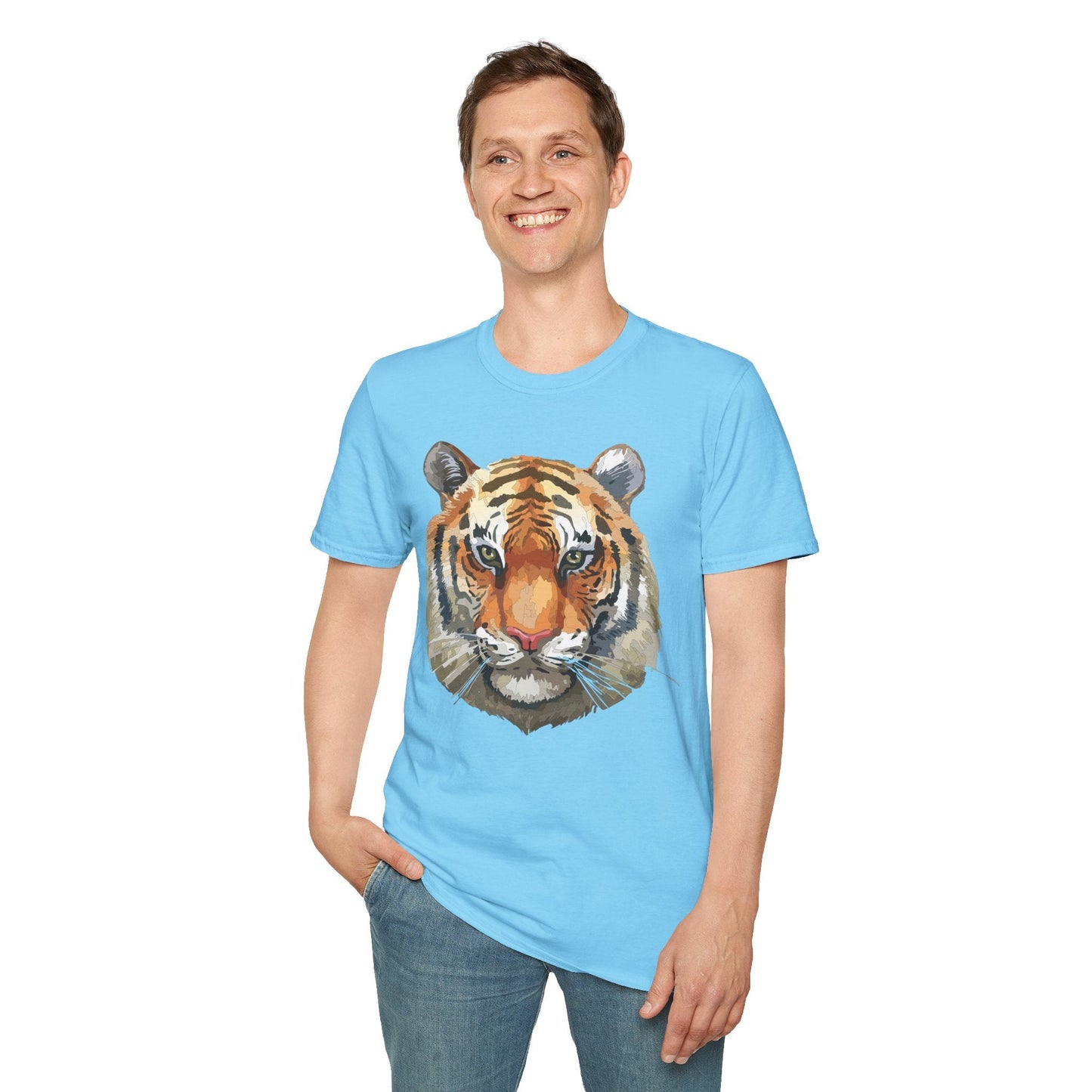 Tiger Print Unisex T Shirt Softstyle 64000 Gildan Ring Spun Cotton Tee