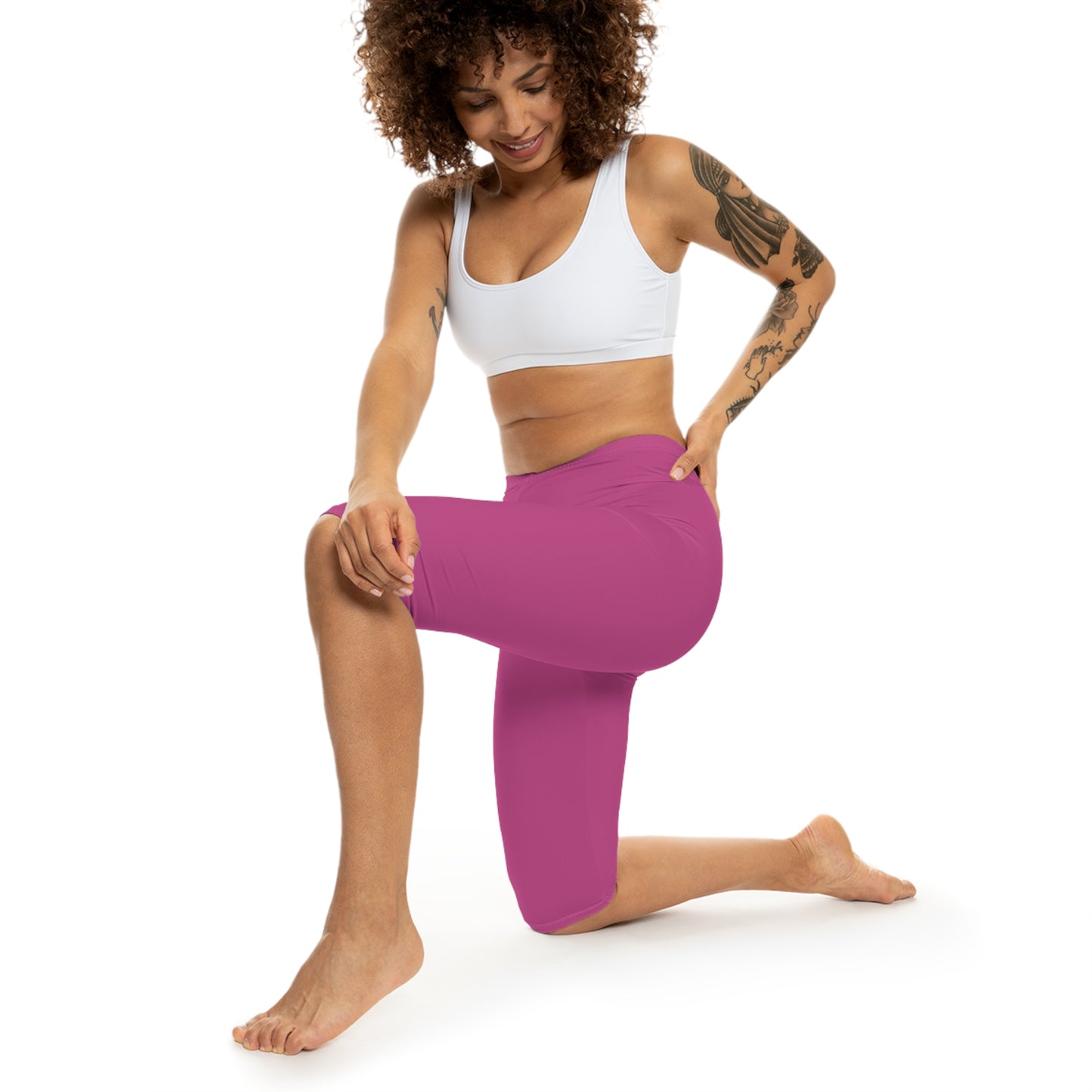 Fuchsia Plum Color Women's Brushed Suede Poly Span Casual Capri Leggings XS-2XL