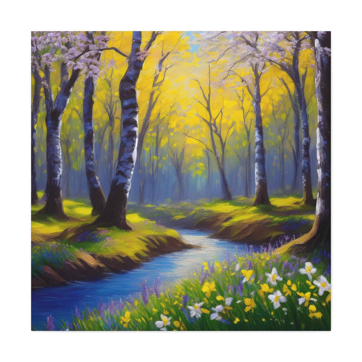 Spring Forest Print Canvas, Oil Paint Print 20x20, 24x24, 30x30, 32x32, 36x36 Art Design Print Pine-Wood Inner Frame MC-93