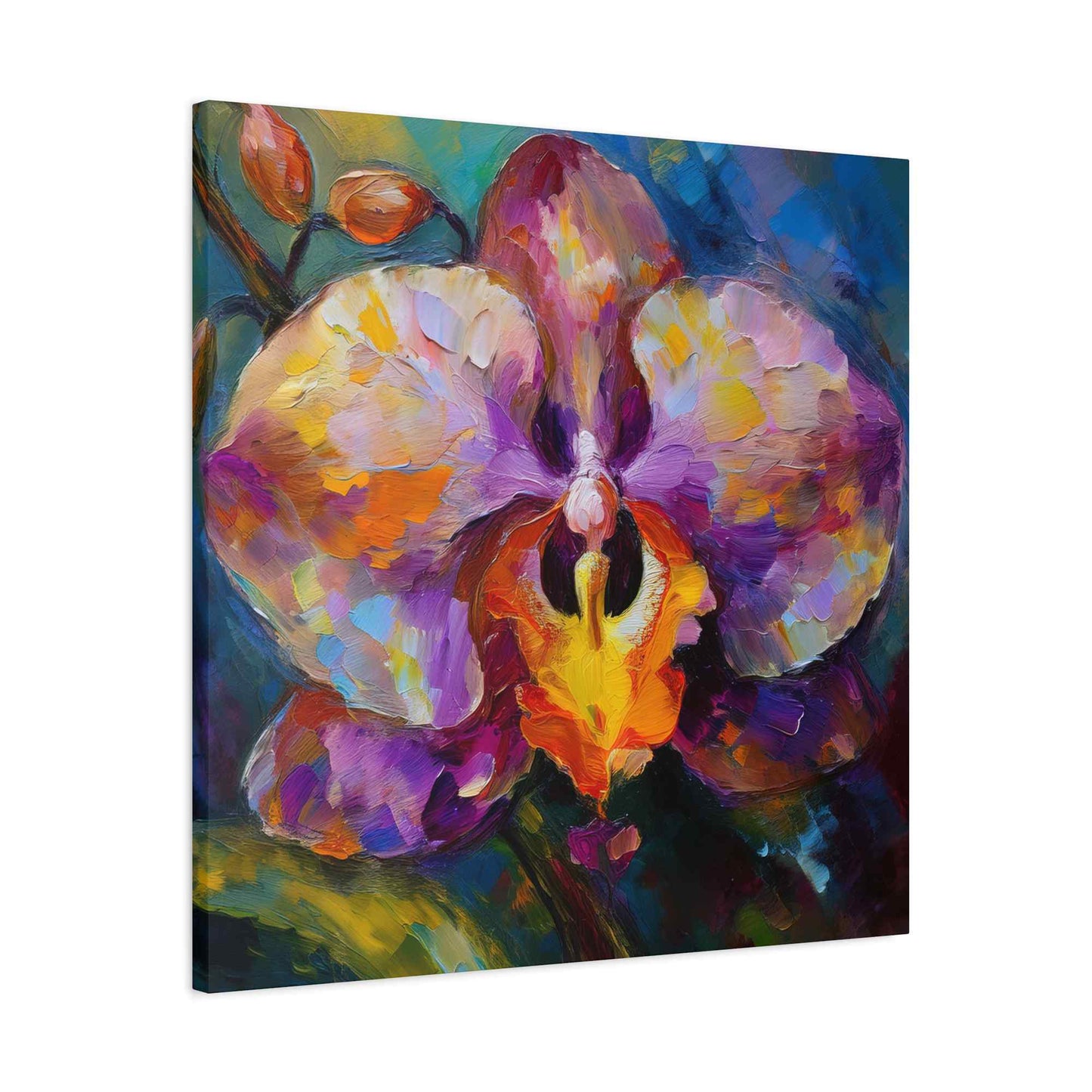 Purple Orchid Print Canvas, Floral Oil Paint Print 20x20, 24x24, 30x30, 32x32, 36x36 Art Design Pine-Wood Inner Frame MC-130