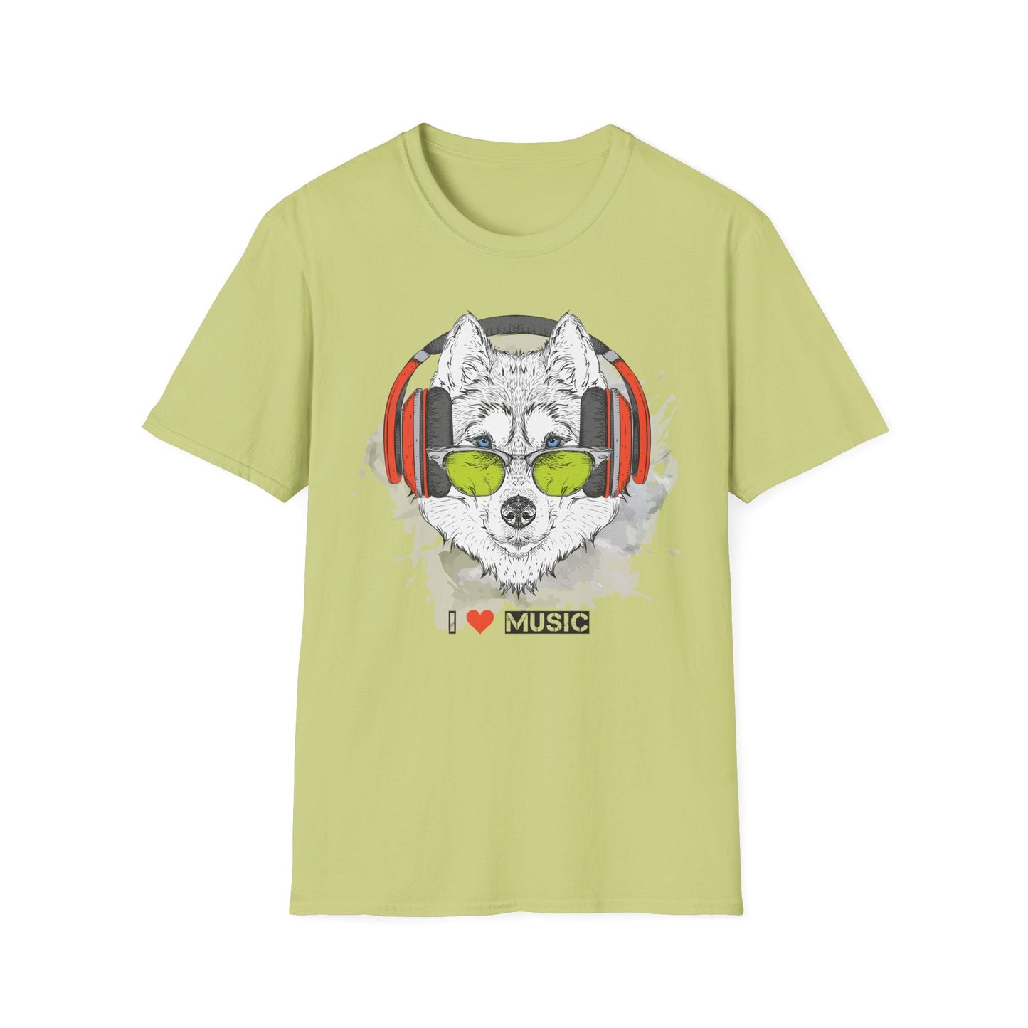 I Love Music Animals Shirt With Headphones Unisex Softstyle Tee Premium Comfort Short Sleeve