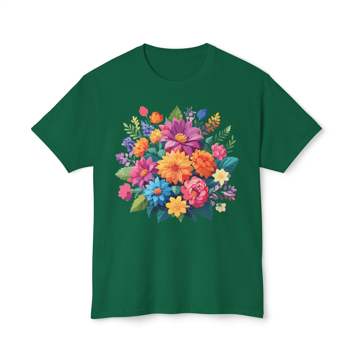 Unisex HD Cotton T Shirt With Floral Art Print Vintage Flowers Tee For Everyday Style
