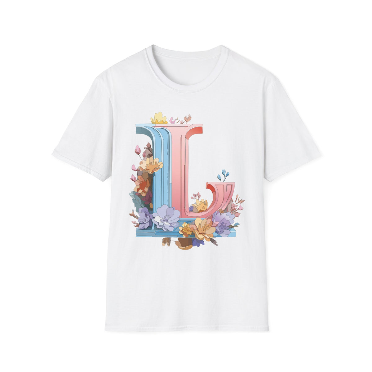 Floral Letter L T-Shirt | Pastel Monogram Tee