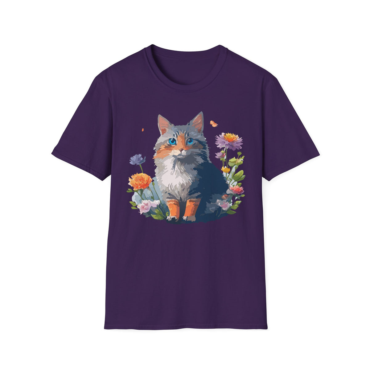 Calico Cat Portrait T-Shirt | Floral Kitten Illustration