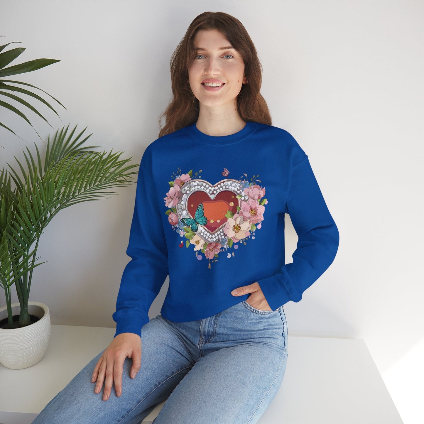 Floral Heart Sweatshirt Unisex Valentines Day Edition Gildan 18000 Heavy Blend Crewneck