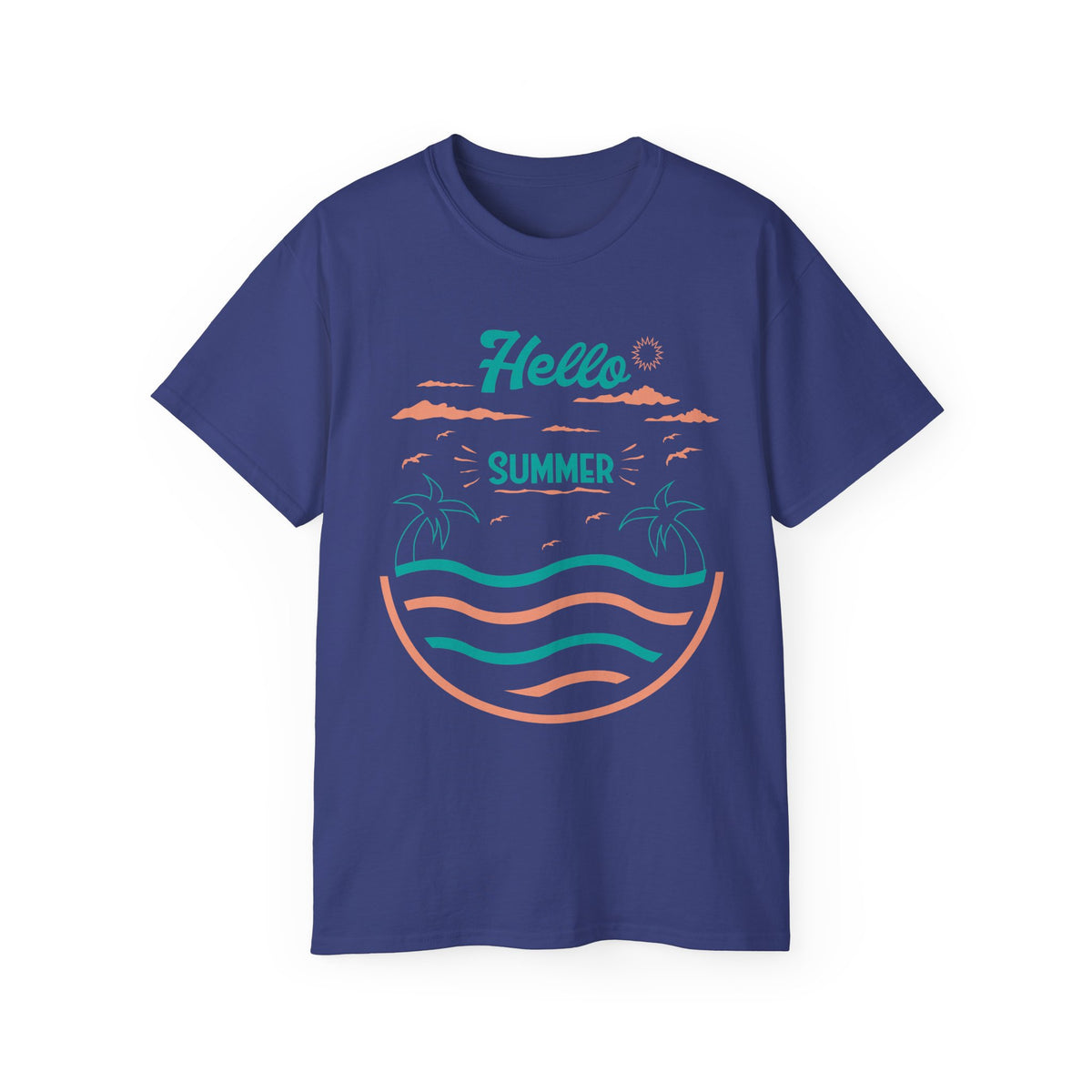 Hello Summer Beach Waves T-Shirt | Palm Tree Sunset Tee