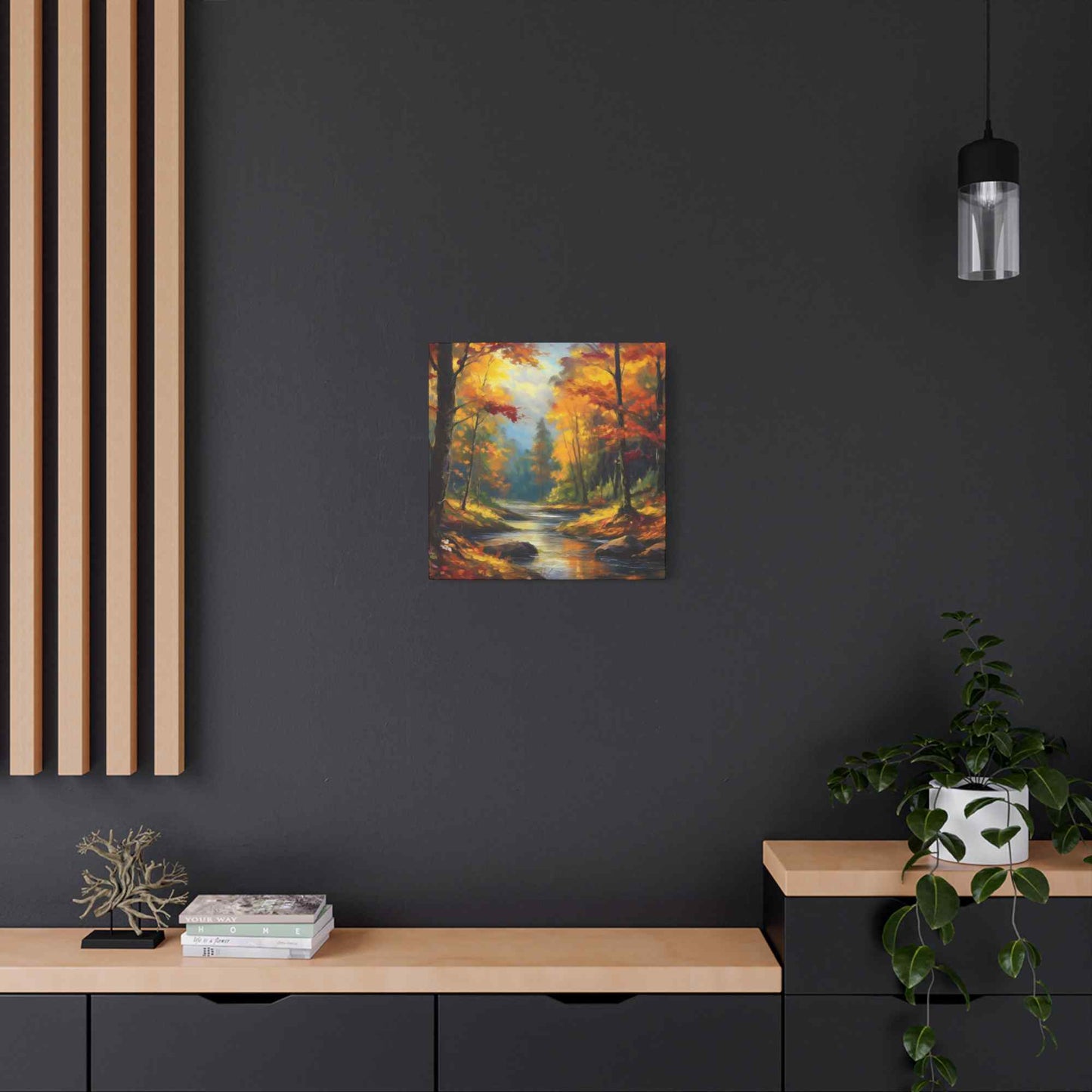 Fall Forest Print Canvas, Oil Paint Print 20x20, 24x24, 30x30, 32x32, 36x36 Art Design Print Pine-Wood Inner Frame MC-104