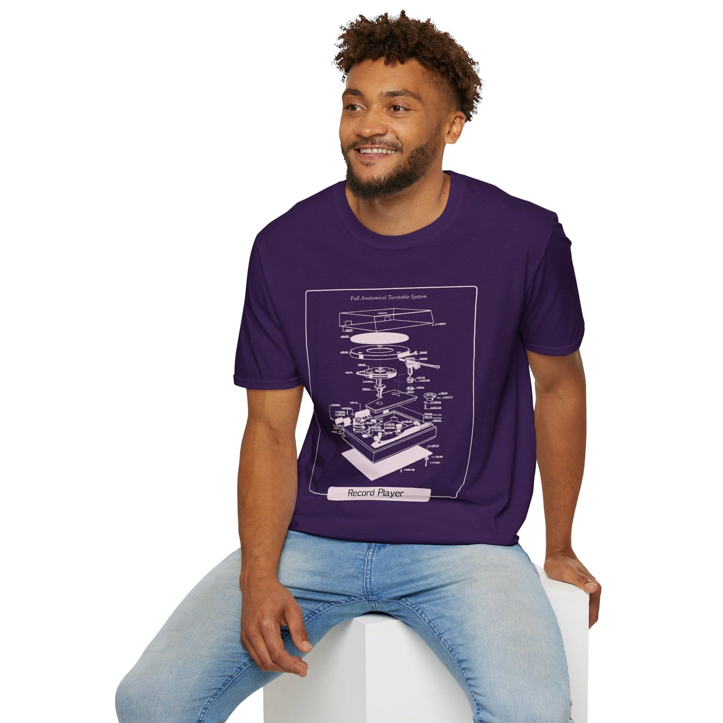 Record Player Blueprint T-Shirt Unisex Cotton Retro Vinyl Turntable Diagram Tee