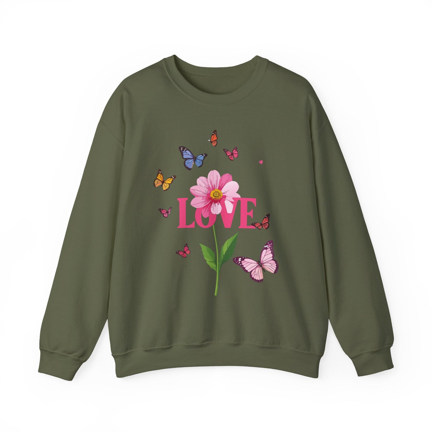 Unisex Floral Love Sweatshirt, Love Floral Sweatshirt, Floral Butterfly Sweatshirt, 50/50 Cotton-Poly Valentine's Day Sweatshirt 01