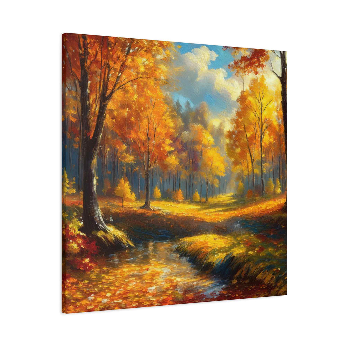Fall Forest Print Canvas, Oil Paint Print 20x20, 24x24, 30x30, 32x32, 36x36 Art Design Canvas Pine-Wood Inner Frame MC-103