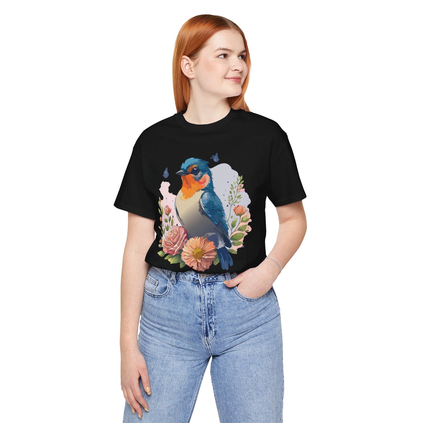 Floral Bird Tee, Animal Shirt, Bird Shirt, Floral Tee, Flower T-shirt, T-Shirt with Animal