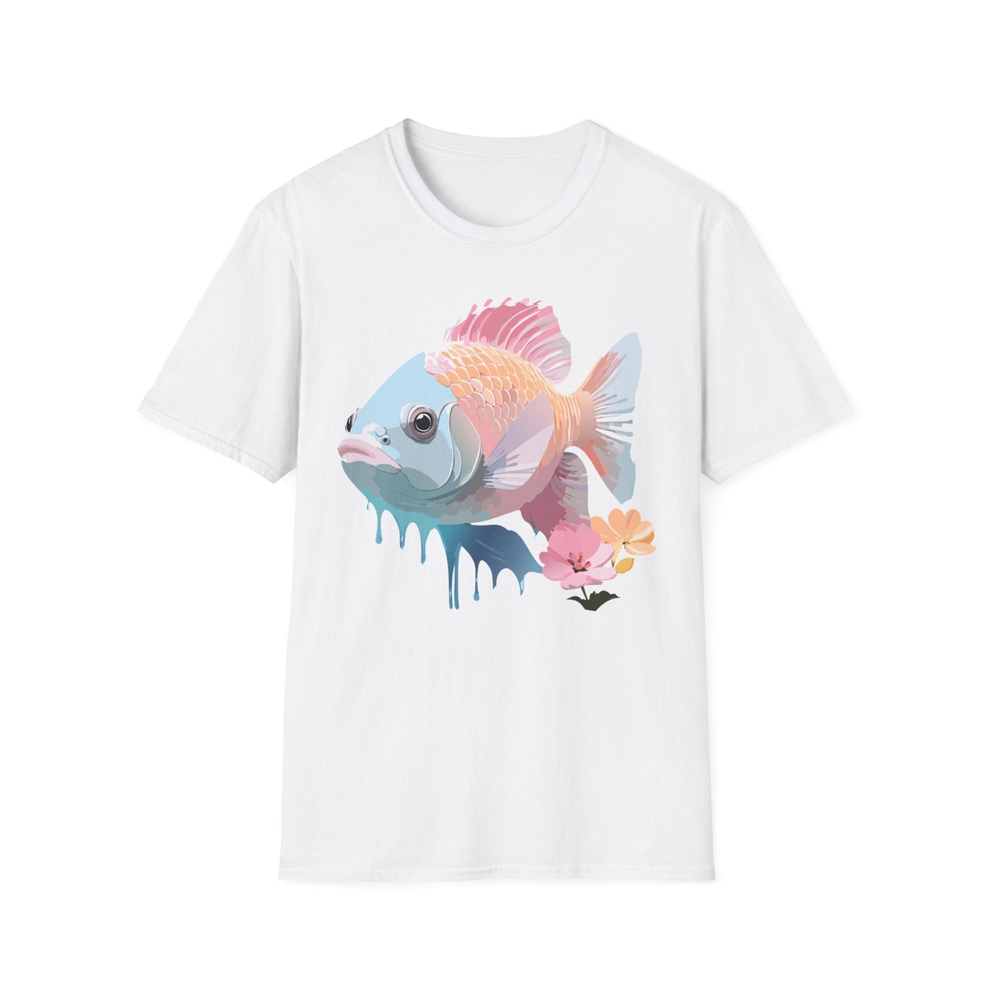 Fish Art Design Shirt Unisex Graphic Tee 100 Percent Ring Spun Cotton Softstyle Gildan 64000