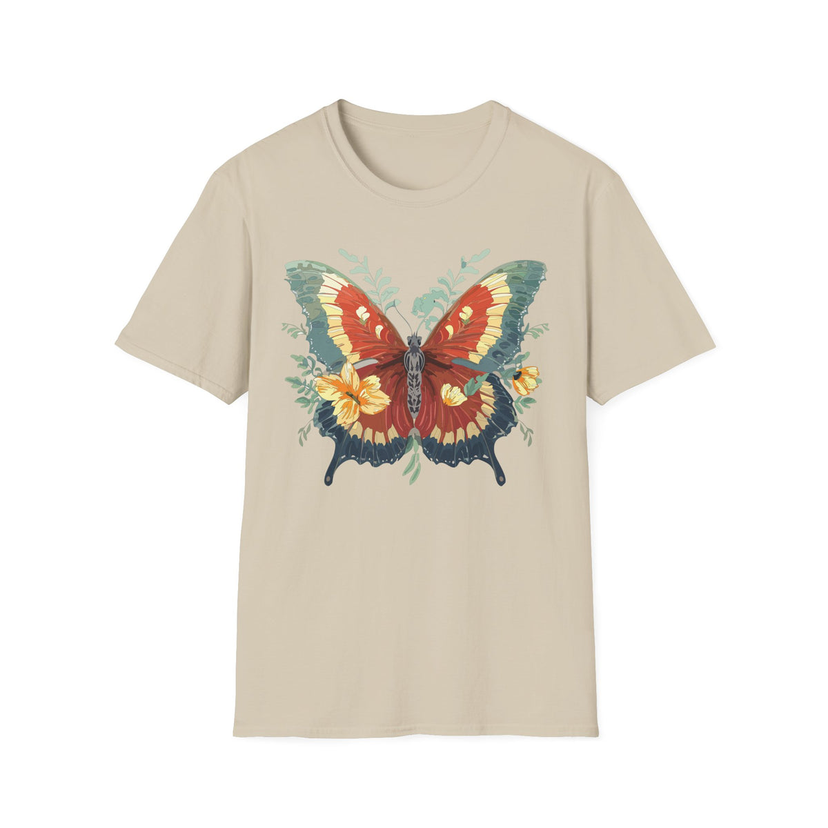 Red and Green Butterfly T-Shirt | Floral Wings Graphic Tee Unisex 100 Cotton Gildan T-Shirt