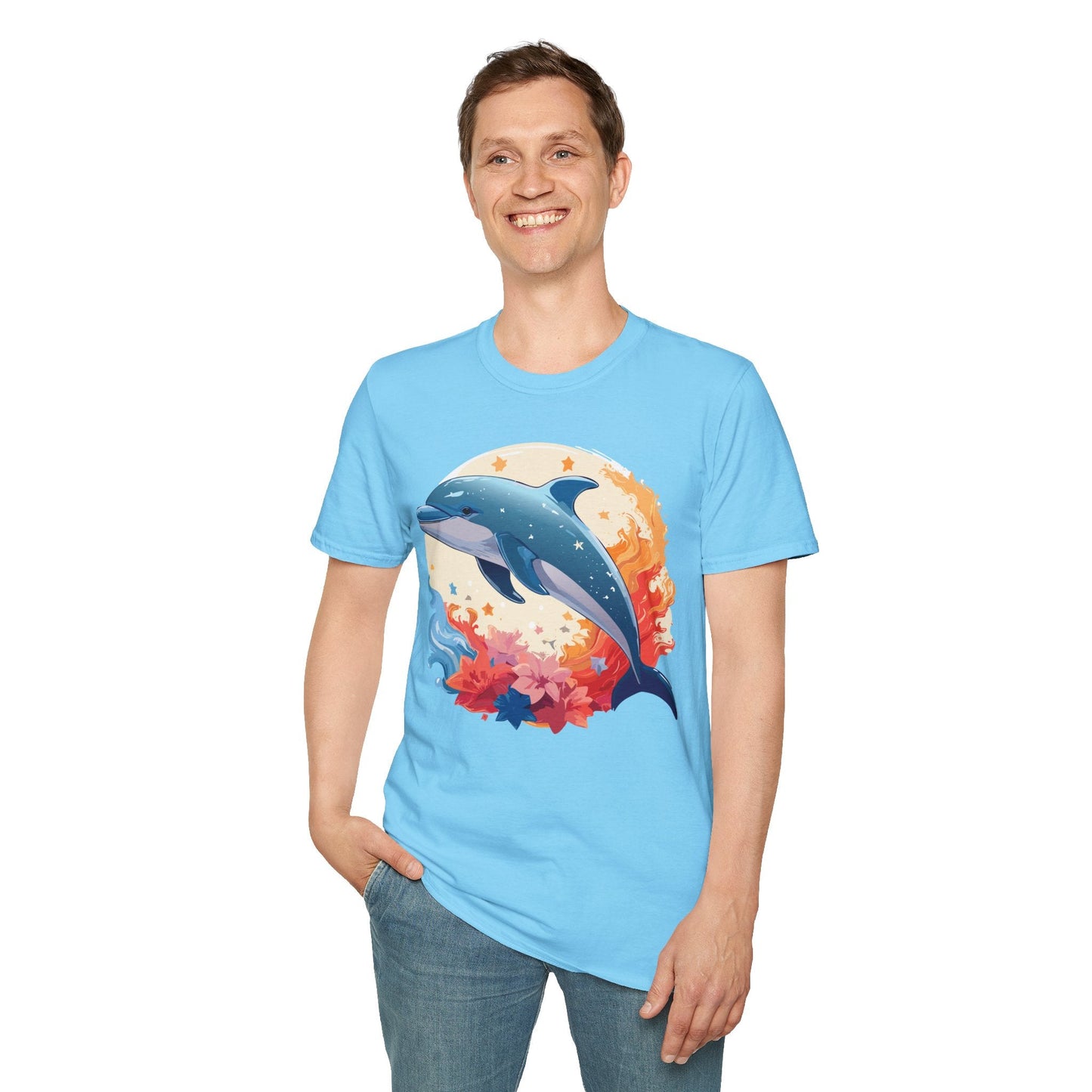 Dolphin T Shirt Unisex Softstyle Gildan 64000 100 Percent Ring Spun Cotton Animal Fish Tee