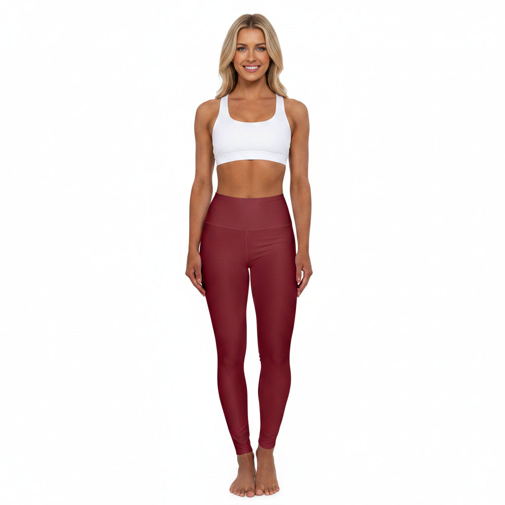 Burgundy Color High-Waist Yoga Leggings Women's Seamless Poly-Span Stretchy Pants XS-2XL