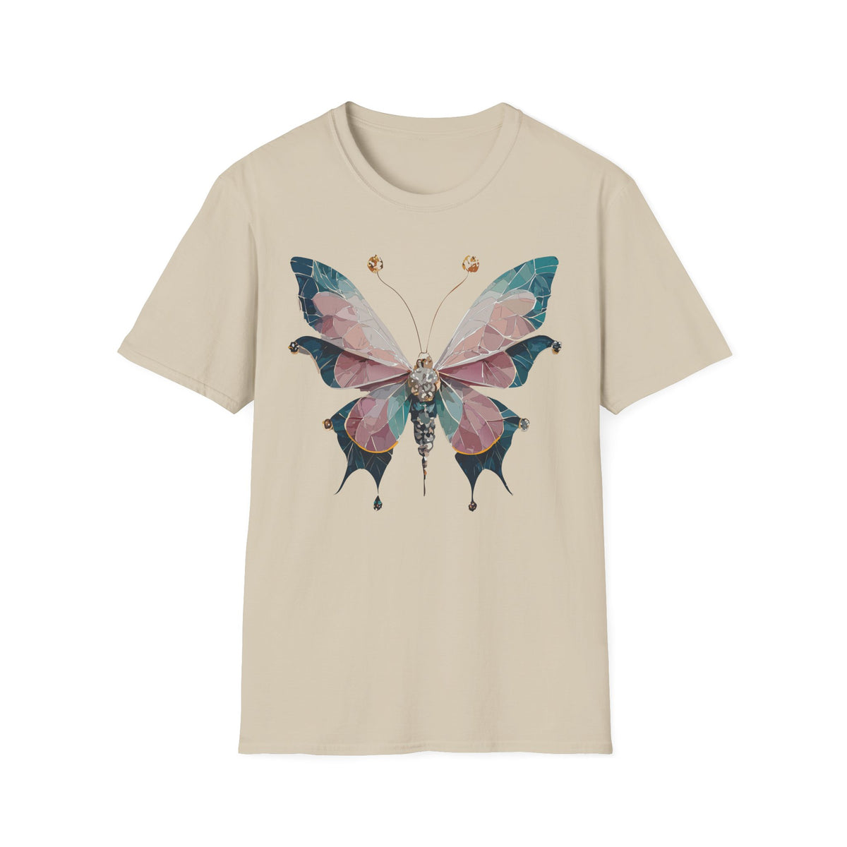 Geometric Pastel Butterfly T-Shirt | Floral Gem Accent Graphic Tee Unisex 100 Cotton Gildan T-Shirt