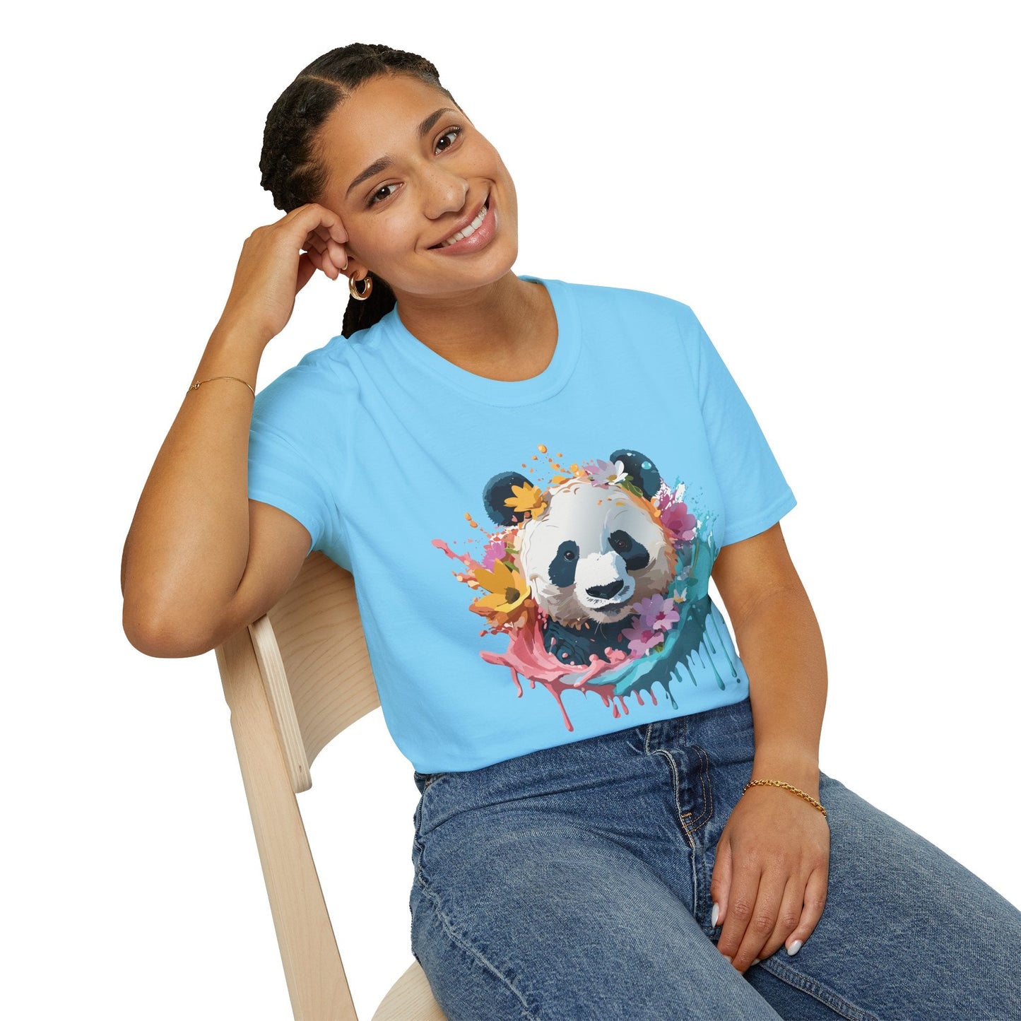 Unisex Panda Shirt Softstyle Tee 100 Percent Ring Spun Cotton Casual Animal Print