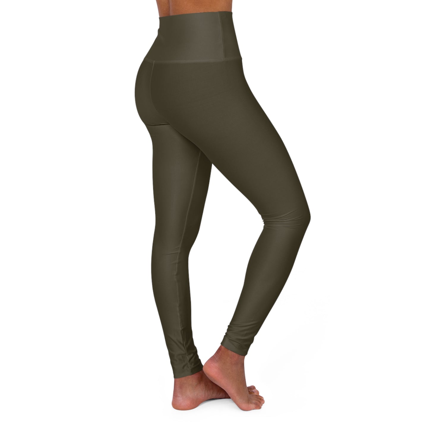 Dark Olive High-Waist Yoga Leggings Dark Khaki Women's Poly-Span Stretchy Athletic Workout Pants