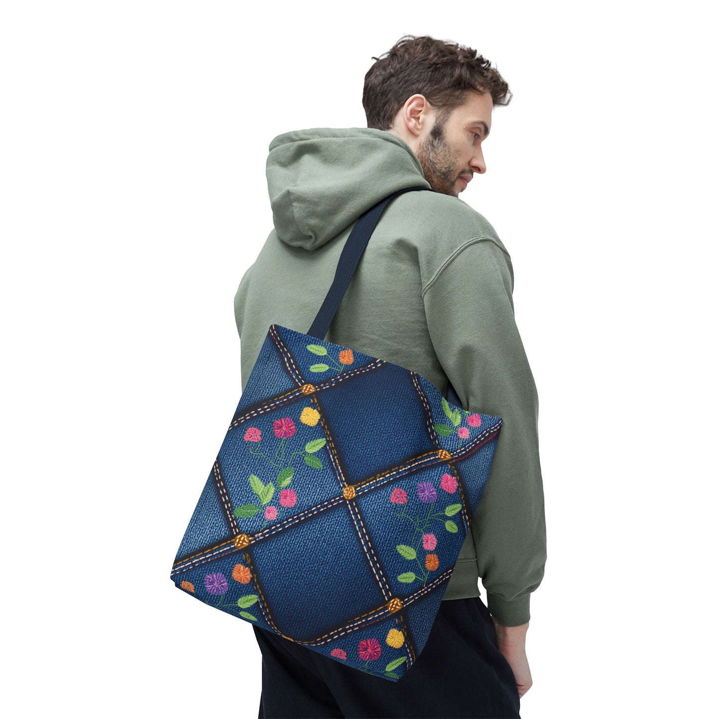Denim Fabric Imitation Print Unisex Canvas Bag Poly Spun 3 Sizes Tote Bag 124