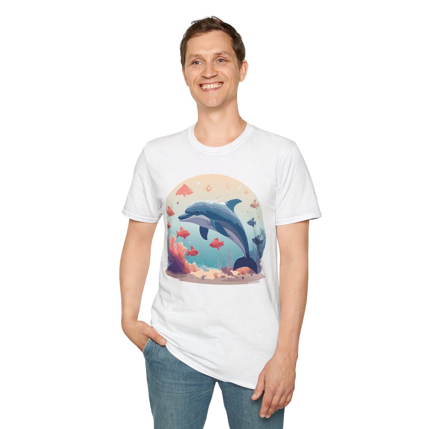Dolphin Shirt Unisex Softstyle Tee 64000 Gildan 100 Percent Ring Spun Cotton For Everyday Comfort