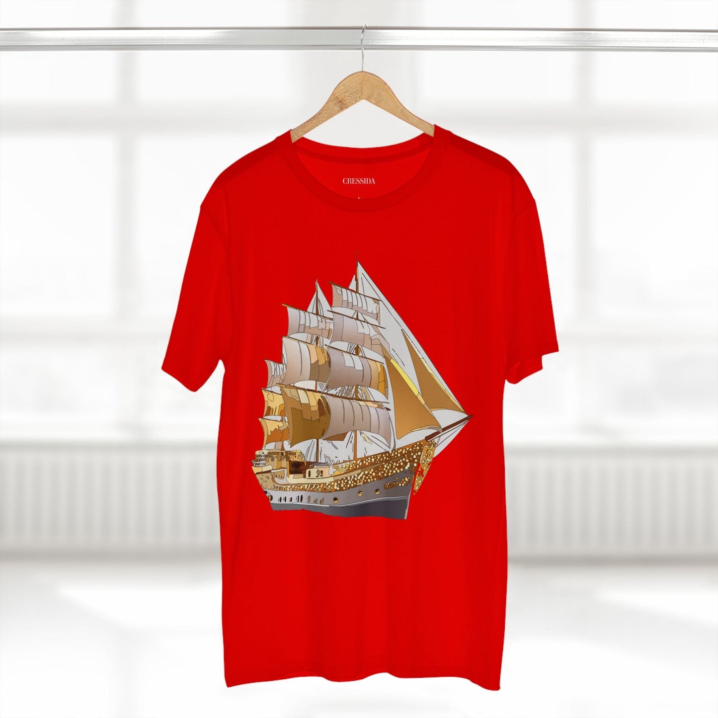 Ship Graphic Unisex 100 Cotton T-Shirt with Gold Frigate Art Design 21