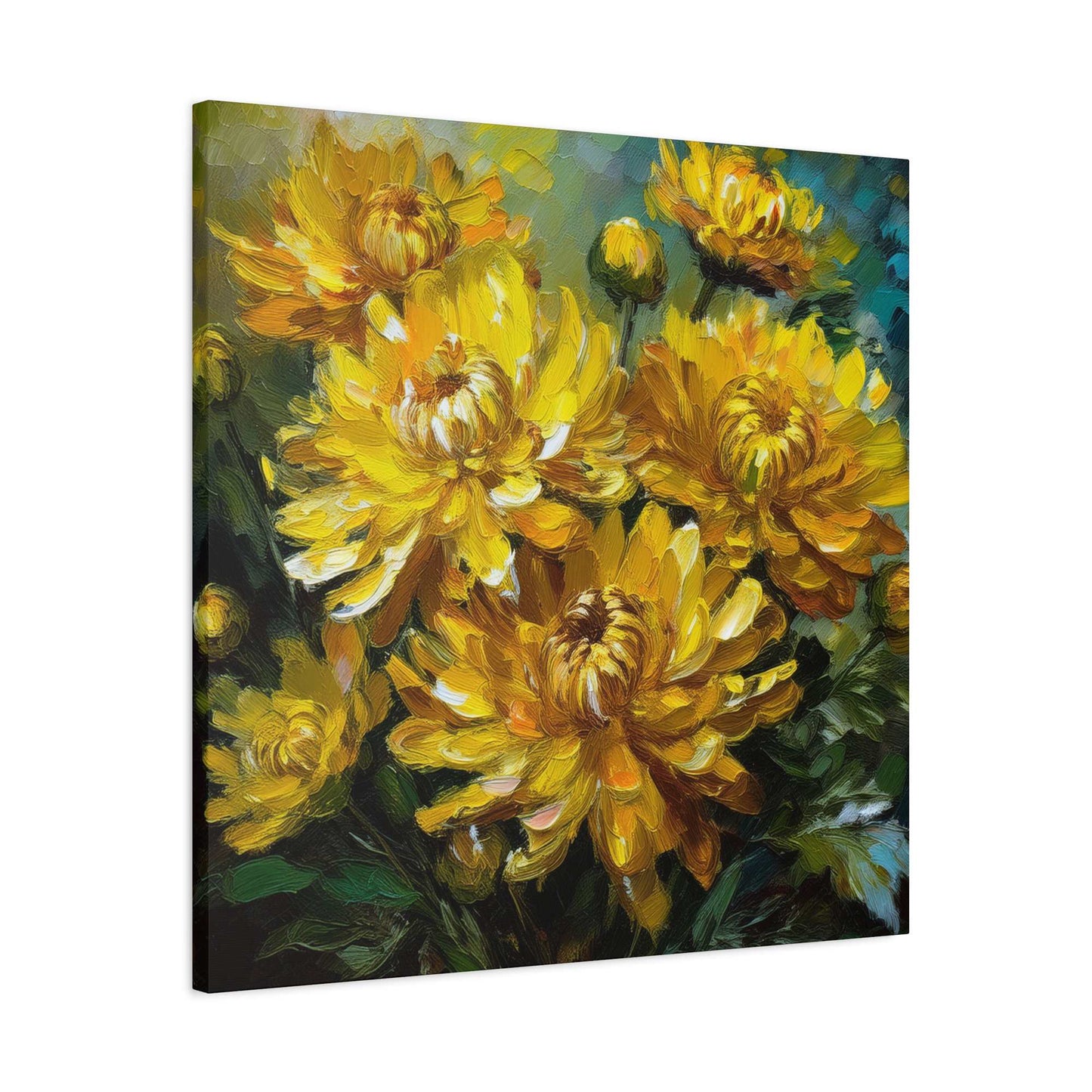 Chrysanthemums Print Canvas, Floral Oil Paint Print 20x20, 24x24, 30x30, 32x32, 36x36 Art Design Pine-Wood Inner Frame MC-162