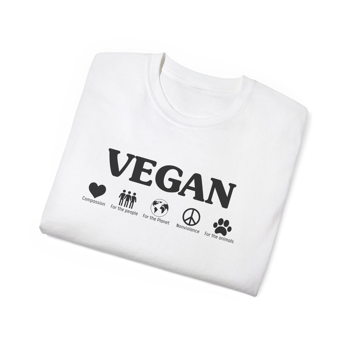 Vegan Icons Tee | Heart, People, Earth, Peace, Paw Symbols