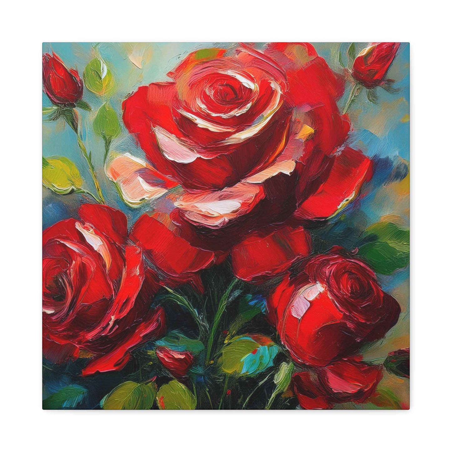 Red Roses Print Canvas, Roses Oil Paint Print 20x20, 24x24, 30x30, 32x32, 36x36, Floral Art Design Print Non-Frame MC-22