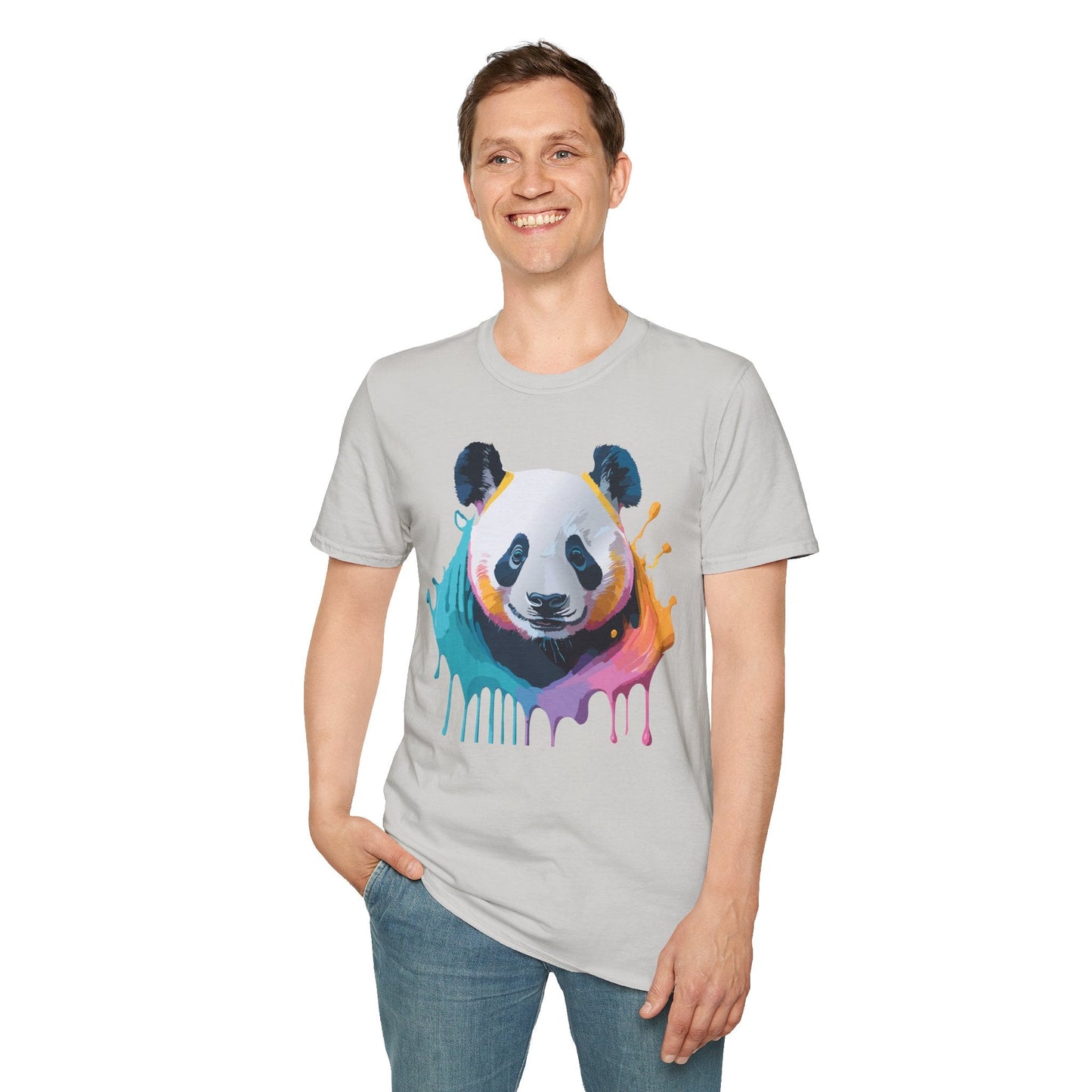 Unisex Panda Shirt T Shirt With Panda Animal Print Tee Softstyle Gildan 64000 100 Percent Ring Spun Cotton