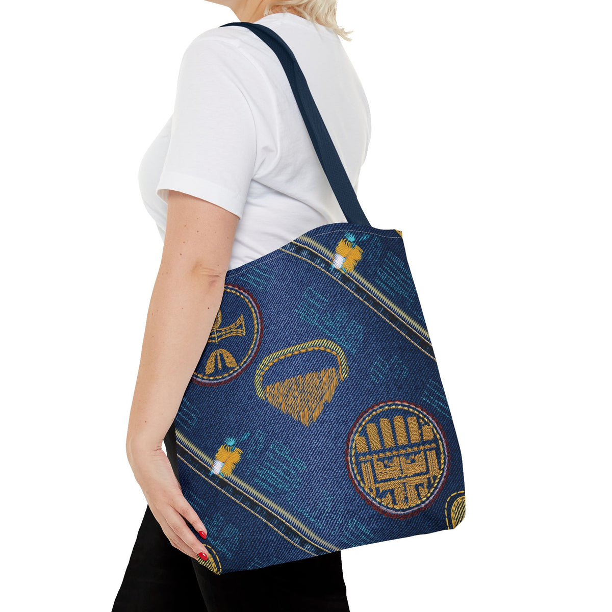 Denim Fabric Imitation Print Unisex Canvas Bag Poly Spun 3 Sizes Tote Bag 188-2