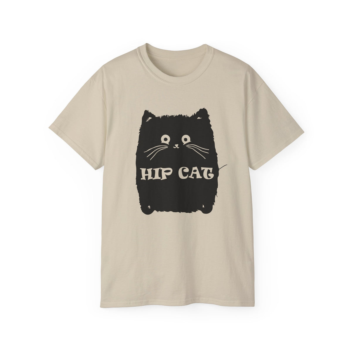 Hip Cat Graphic Tee | Cute Black Cat Illustration, Retro Typography