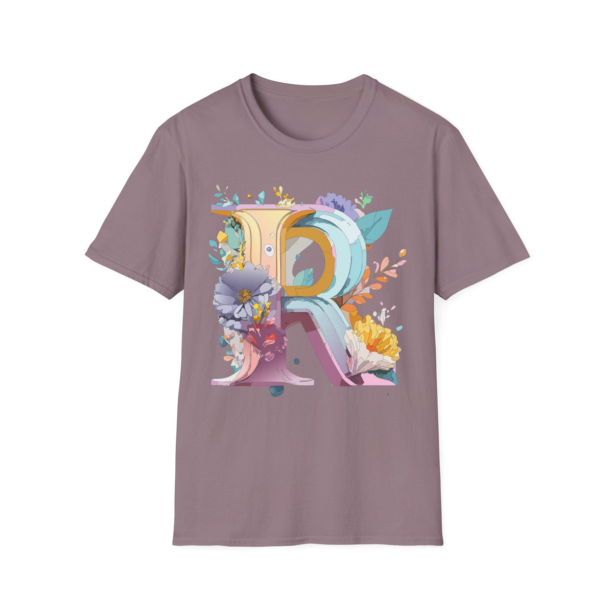 Floral Letter R T-Shirt | Botanical Monogram Initial Tee